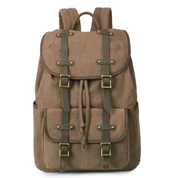 

backpack outdoor vintage canvas genuine leather travel for men women