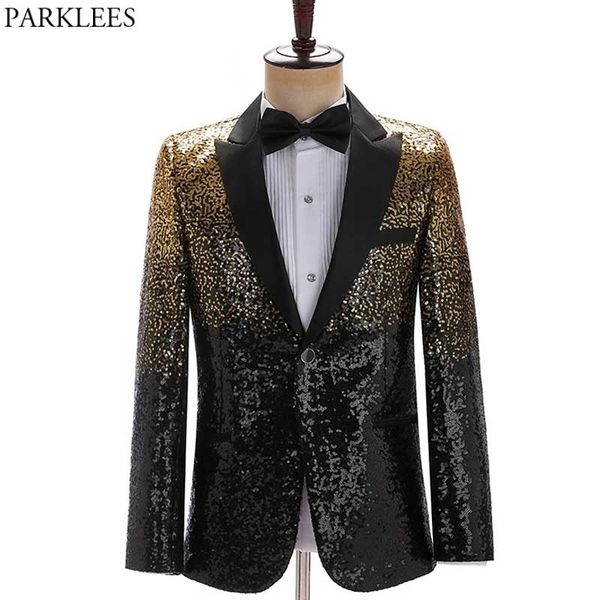 

shiny sequin glitter one button suit blazer men fashion gradient sequins mens blazers party stage years costume homme 210522, White;black
