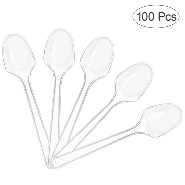 

spoons omz 100pcs mini transparent disposable flatware for jelly ice cream dessert appetizer