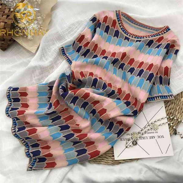 

fashion vintage summer dress women slim mini es geometric short sleeve knitted party woman 210506, Black;gray