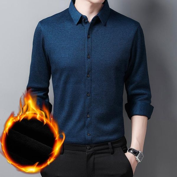 

men's casual shirts men thermal fleece shirt autumn winter solid color long sleeves clothing male business thick warm soft comfortable, White;black