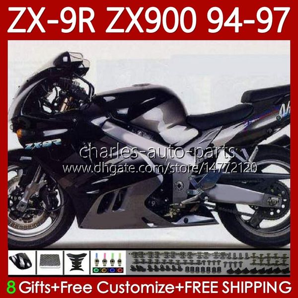 Kit de feiras para Kawasaki Ninja ZX-9R ZX 9R 9 R 900 CC ZX9 R ZX9R 94 95 96 97 Bodywork 100no.89 ZX900 900CC ZX-900 1994 1995 1996 ZX900C 94-97 Gloss Black Oem Moto Corpo