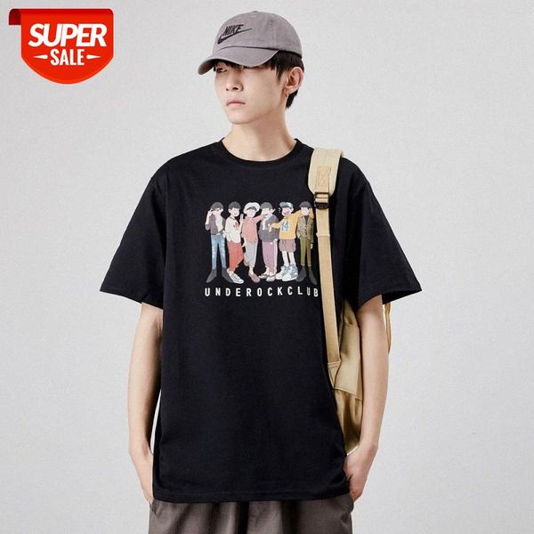 

mansclot printed round neck loose short sleeve t-shirt men's half #b79q, White;black