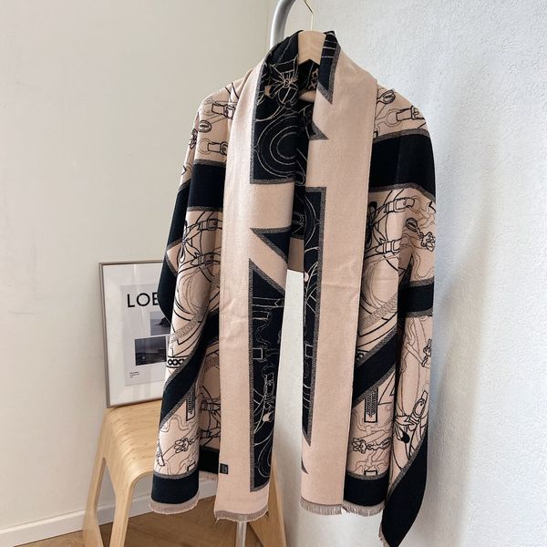 Sciarpa invernale di marca di lusso Donna Cashmere Warm Pashmina Foulard Lady Feather Print Sciarpe di lusso Scialli morbidi e spessi Avvolge donna