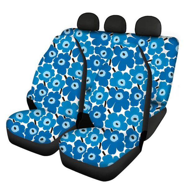 

soft auto seat cover full set blue flowers universal dustproof car cushion pad for women elastic easy install chair covers