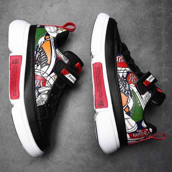 

black and white new leather tidal graffiti enlightenment children's student sports running shoes