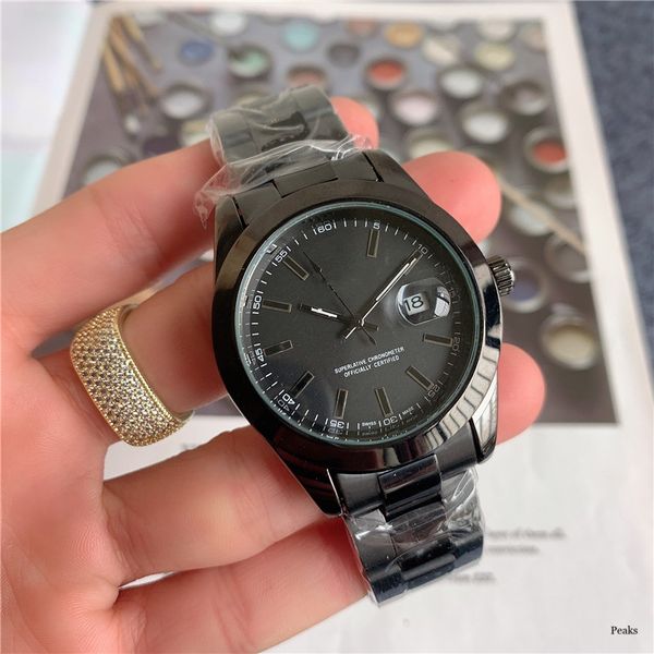 

40mm size three stitches working mens watch luxury watches with calendar metal strap brand quartz wristwatch for men date just, Slivery;brown