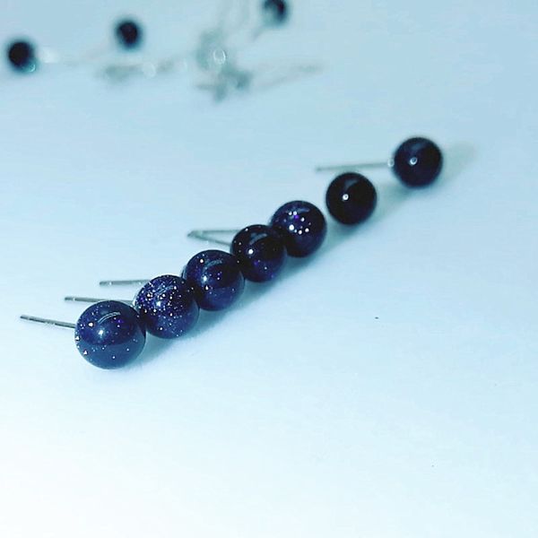 

starry blue sand round small earrings female mini earrings simple