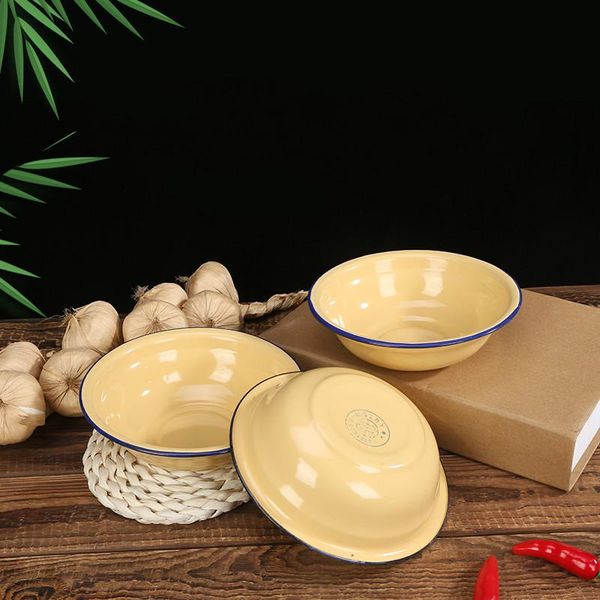 

bowls old fashioned nostalgia enamel bowl, green yellow rimmed bowl