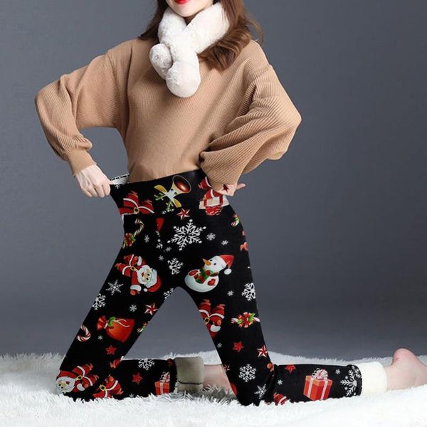 

women's leggings winter pants thermal high waisted for women flannel streetwear trousers christmas, Black