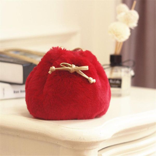 

purse faux fur girl coin children's wallet small change kid plush bag pouch bow/fur ball baby purses, White