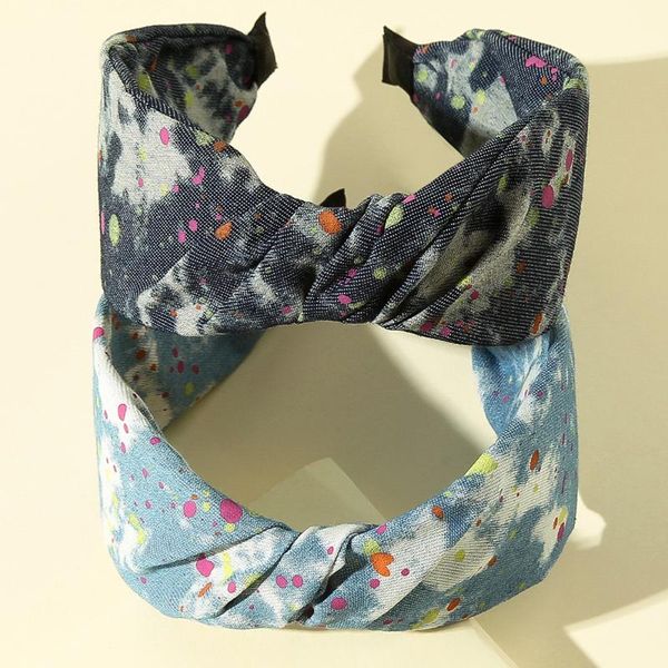 

hair accessories 2pcs vintage women headwear tie-dyed print fabric headband knot hairband wide side bands fashion adult