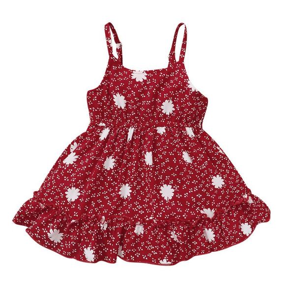 

girl's dresses baby dress summer 2021, flower print sleeveless backless ruffles for birthday party holiday, Red;yellow
