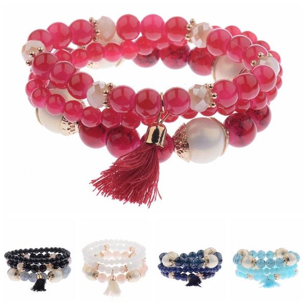 

beaded, strands bonlavie sweet girl anti pearl agate multi-layer tassel bracelet beaded women jewelry wholesale, Black