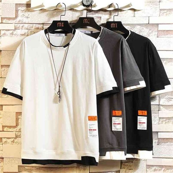 

summer short sleeves harajuku korea fashion white t-shirt streetwear hip hop rock punk men tees tshirt clothes 210716, White;black