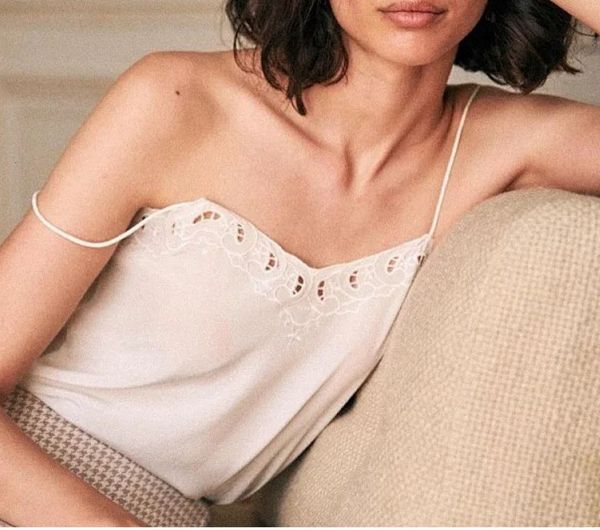 

100% silk camis 2021 autumn / summer three-color embroidery sling women tank 3moj, White