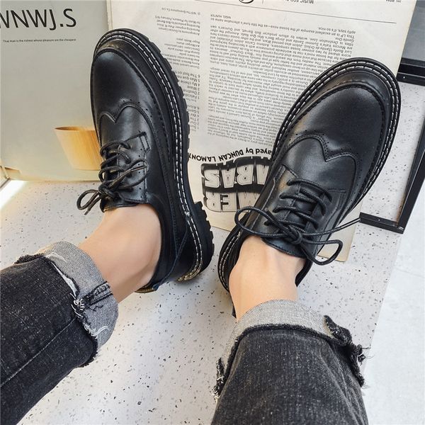 

leather casual summer fashion busins drs men's british youth breathable brock wedding bridegroom sho, Black