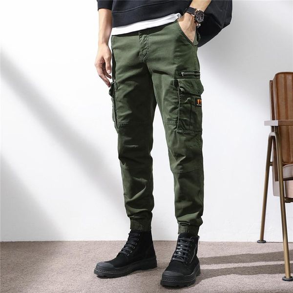 

men's pants 2021 spring autumn japanese harem overalls retro zipper loose version cotton casual male brand khaki green, Black