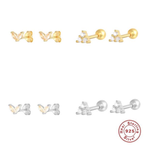 

stud canner 925 sterling silver thread piercing ear bone cartilage earrings for women minimalist cz zircon brincos, Golden;silver