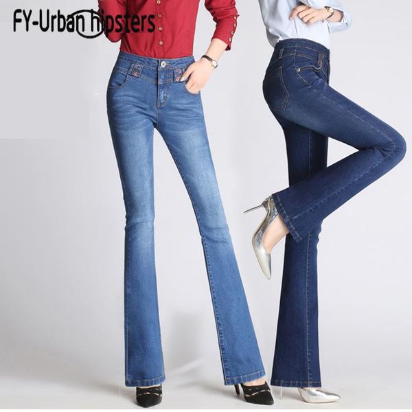 

women's jeans female trouser high waist flare pants embroidery flower elastic stretch women wide leg skinny boyfriend, Blue