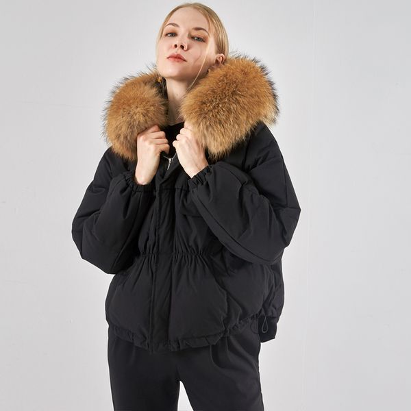 

women's down & parkas janveny large real raccoon fur hooded jacket women winter 90% duck puffer coat loose short female feather 6h, Black