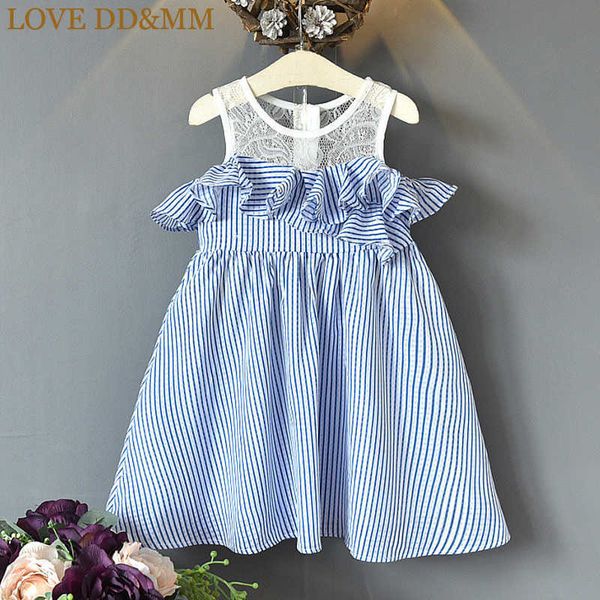 

love dd&mm girls dresses summer kid's clothing girls fashion sweet striped lace stitching ruffled princess vest dress 210715, Red;yellow