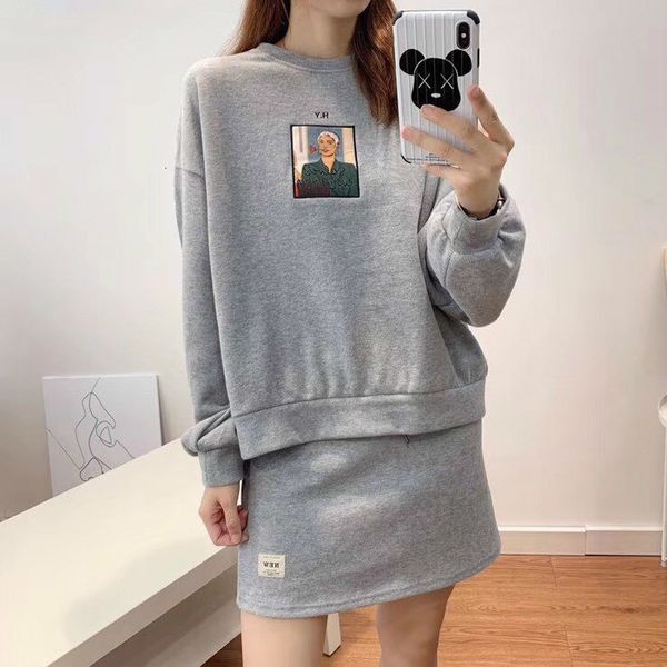 

2021 new women's two-piece , loose, casual fashionable, with printed pattern, round neck, uniform color, spring and autumn zj4i, Black