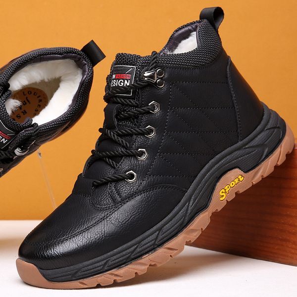 

2022 winter men boots wool fur casual shoes leather designer outdoors snow warm ankle boots for man, Black
