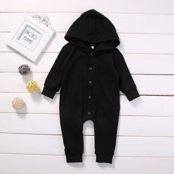 

solid long sleeve buttons up hooded romper for baby boy, White