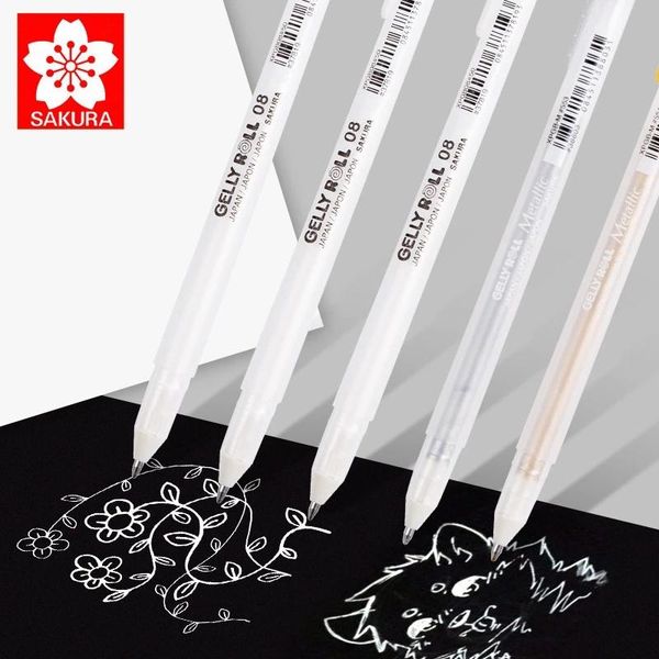 

sakura gelly roll 3pcs 05/08/10 white ink highlight gel pen 0.3/0.4/0.5mm pens golden silver grey color marker
