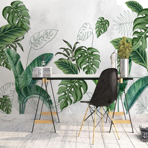 

wallpapers drop custom mural wallpaper nordic minimalist hand-painted tropical plants background wall decoration