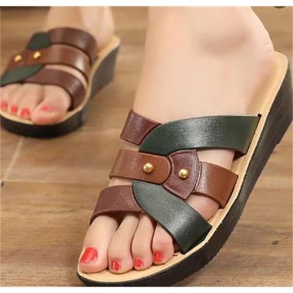 

mom slippers summer flat bottom fashion middle aged women's shoes, Black