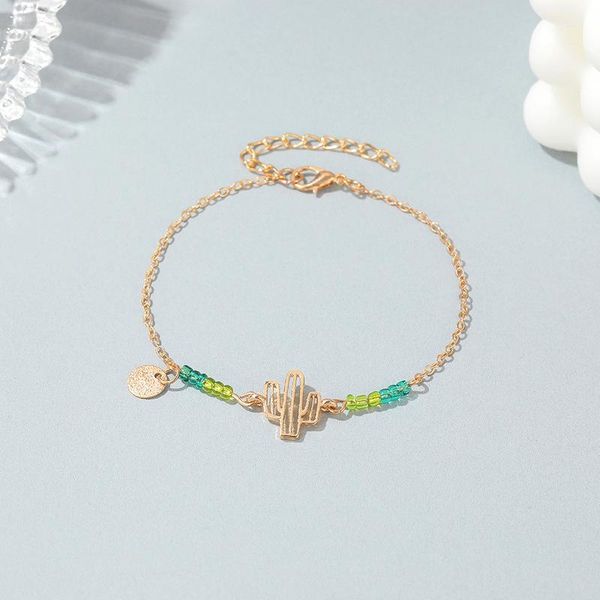 

cute colorful beads cactus charm bracelets for women femme gold color chain coin green plant bracelet statement jewelry gifts, Golden;silver