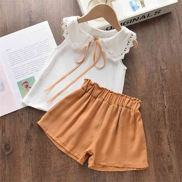 

bear leader girls sets floral sleeveless shirt shorts two-piece summer new children's clothing casual baby girl clothes outfits 210326, White
