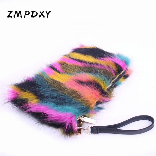 

slippers ladies plush bag cute fake hair striped clutch women's handmade messenger beach handbags female fluffy furry rain shoes, Black