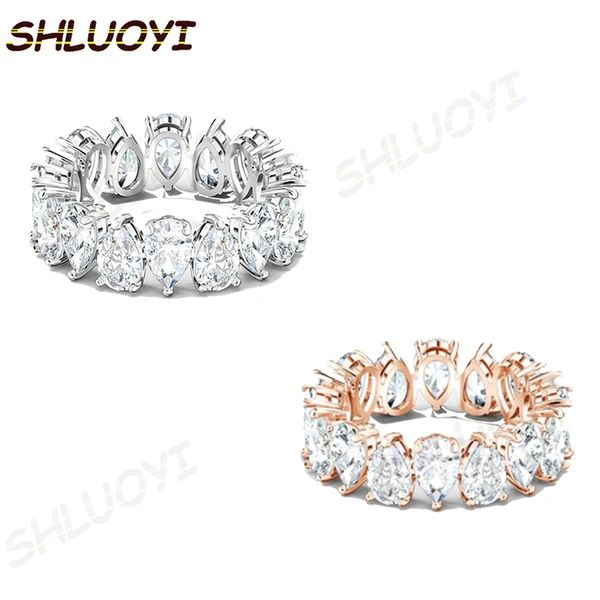 

swa 2020 fashion charm water drop female european and american geometric crystal ring jewelry, Silver