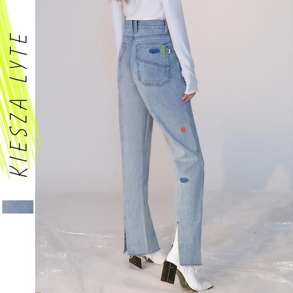 

women's jeans women blue jean denim pants embroidery high waist open legs wide leg harajuku fashion streetwear female trousers