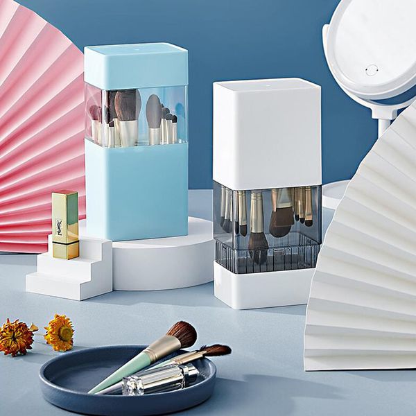 

2-in-1 brush holder drying rack makeup organizer cosmetic storage bucket plastic box dustproof