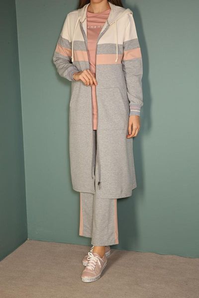 

women's tracksuits zippered hijab suit, Gray
