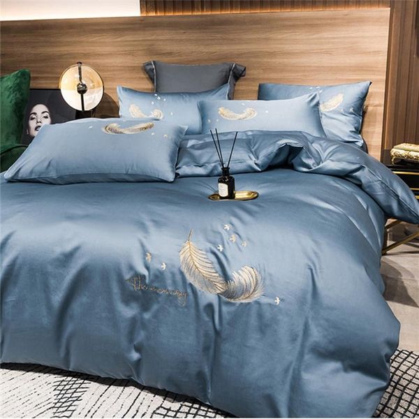 

100% cotton bedding set luxury duvet cover with pillowcases 3/4pcs embroidery bed white grey bedspreads  king sets