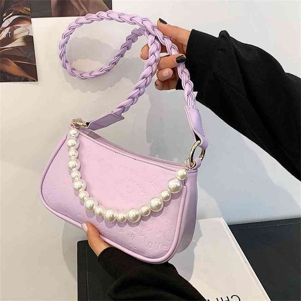 

french 2021 new fashion one shoulder messenger versatile pearl small square bag mobile phone