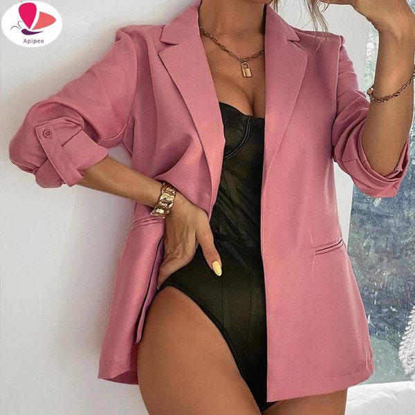 

women's suits & blazers pink blazer women fashion formal slim notched long sleeve solid jacket 2021 spring casual female elegant thin, White;black