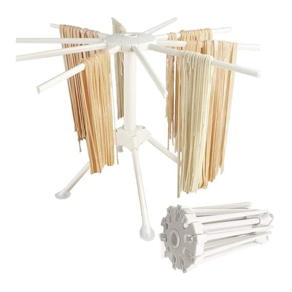 

kitchen storage & organization pasta drying rack with 10 bar handles, folding,noodle dryer stand hanging for home use,white