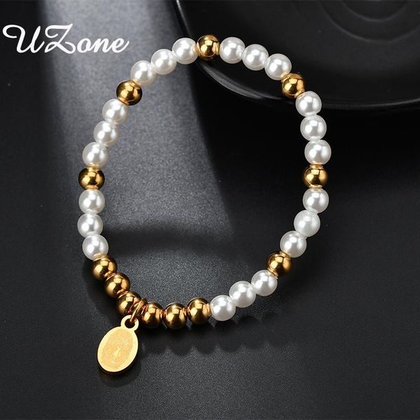 

charm bracelets uzone maria pendant for praying women stainless steel accessories elastic on hand female jewelry, Golden;silver