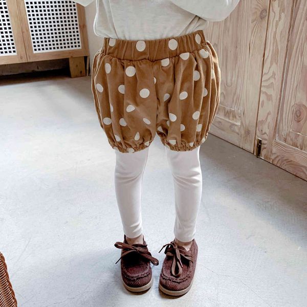 Outono meninas bonitos dot corduroy falsificador dois pedaços calças bebê casual shorts com leggings 210508