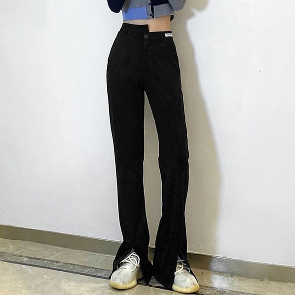 

jean aesthetic leg lets ankle pants share elegant ladies'clothes baggy high waist straight women's breeches bell bottom burned pal, Blue