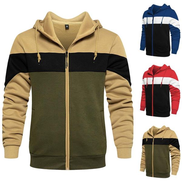 

men's hoodies & sweatshirts mens zip up fashion patchwork jumper pullover male casual slim fit outwear coat jackets warm tracksuit, Black