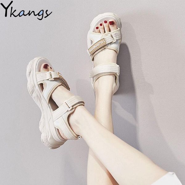 

sandals increased platform women summer all-match applique lady beach korean campus style casual vulcanized shoes, Black