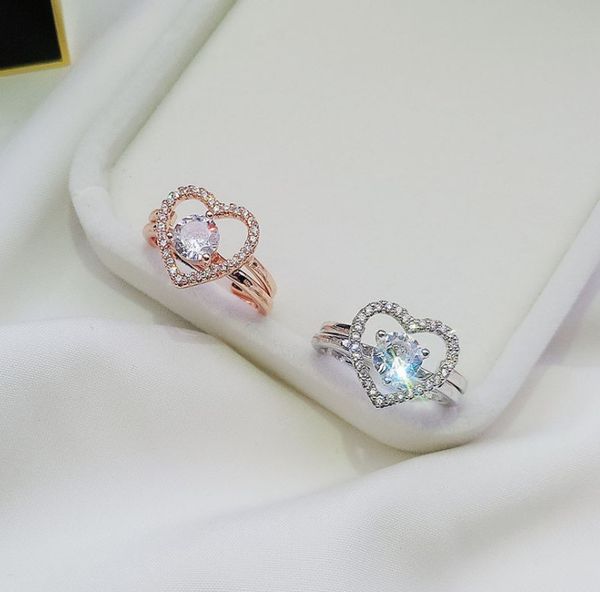 

two in one love couple ring with micro zircon inlay solitaire, Golden;silver