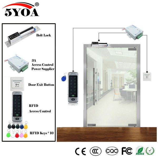 

rfid access control system diy kit glass door gate opener set electronic bolt lock id card power supply button magnetic
